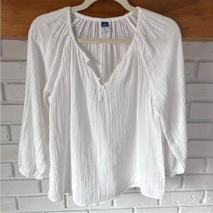Old Navy Shirred Long Sleeve double-weave blouse, white, XSP